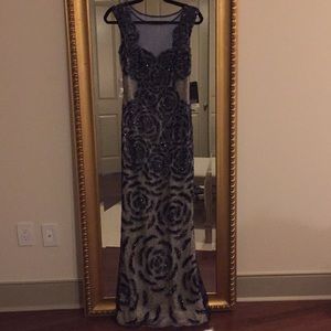 Basix black label navy embroidered gown